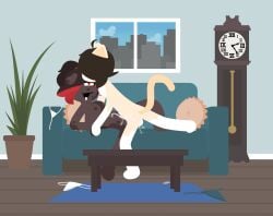 1boy :3 _clock ahoge alarm animal_ears ass balls black_fur black_fur, black_hair black_skin body_fur boy_on_top bra bra_on_couch bra_removed breasts cat_boy cat_ears cat_tail chair christine_fury christine_fury_(character) clock colored_skin completely_nude couch couch_sex cum cum_in_pussy dog_ears dog_girl dog_tail erection feline female flat_color flower full_body furry furry_female furry_male furry_male, furry_with_furry happy_sex indoors interspecies long_hair looking_at_another male multicolored_hair no_lineart nude on_couch open_mouth panties panties_on_floor panties_removed penis plant potted_plant precum red_eyes red_hair saliva sex short_hair sitting sky smile spread_legs straddling straight table tail testicles thighhighs tongue tongue_out truesona_(christine_fury_) two-tone_hair underwear upright_straddle vaginal_penetration vase wall_clock white_panties window wooden_floor