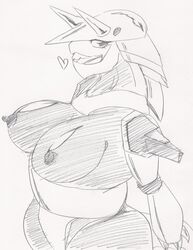 aggron anthro breasts claws female female_only monochrome nintendo nipples pokémon_(species) pokemon pokemon_(species) side_view sketch solo source_request standing sya tagme year_request