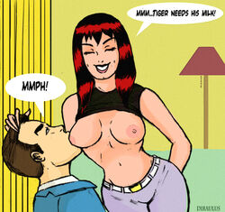 breast_sucking breasts diraulus english_text marvel mary_jane_watson peter_parker spider-man spider-man_(series) straight_hair text topless wife