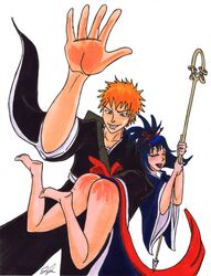 bleach clothing female ichigo_kurosaki male ribbon senna_(bleach) spanking tagme