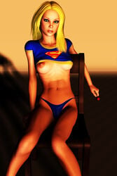 3d abs blonde_hair blue_eyes breasts dc dc_comics female fredackerman kara_danvers kara_zor-el long_hair looking_at_viewer navel nipples panties supergirl superman_(series)