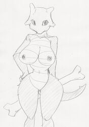 anthro bone breasts female female_only marowak monochrome nipples nude pokemon sketch solo standing tagme