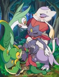 baginazard freckles furry male mienshao multiple_males no_humans pokemon pokemon_(species) serperior snivy tagme tricksta weavile yaoi