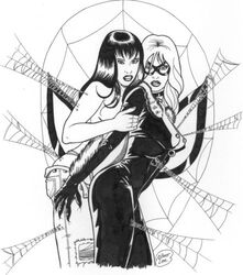 black_and_white black_cat_(marvel) felicia_hardy female female_only human marvel mary_jane_watson monochrome multiple_females oliver_lee spider-man spider-man_(series) straight_hair yuri