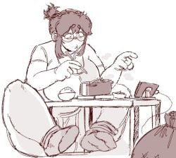 big_breasts breasts chubby_female eating fat_ass friday_night_funkin friday_night_funkin_mod girlfriend_(friday_night_funkin) glasses huge_breasts korean_nooby_(artist) legs_open legs_spread massacre_girlfriend_(friday_night_funkin) millie_(mistful_crimson_morning) mistful_crimson_morning noodles oc sitting table thick_thighs watching_phone