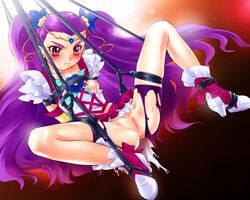 blush bondage breast censored clothing flat_chest magical_girl milky_rose nekozawa_yukari precure pretty_cure purple_hair pussy shorts sippo-soft torn_clothes yes!_precure_5 yes!_pretty_cure_5