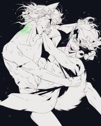2boys 2male ambiguous_penetration bite biting blood_in_mouth diamond_is_unbreakable jjba jojo's_bizarre_adventure josuke_higashikata male rohan_kishibe vampire werewolf yaoi