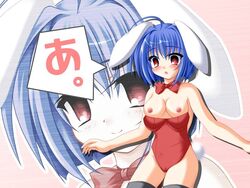 animal_ear blue_hair blush breasts bunny_ear bunny_girl bunnysuit cameltoe large_breasts smile tail