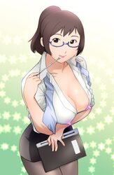 book breasts cleavage glasses nipples sensei smile teacher