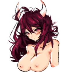 2023 2023art big_breasts bigoldstinker breasts female horns oc original_character red_hair