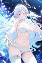 1girls belly_button closed_eyes curvy curvy_female curvy_figure female fukuro_ko_(greentea) girly green_eyes head_wings hi_res high_quality honkai:_star_rail honkai_(series) hoyoverse legs light-skinned_female light_skin long_hair looking_at_viewer panties performance robin_(honkai:_star_rail) skinny skinny_girl smiling solo solo_female underwear very_long_hair white_panties white_underwear wings wings_on_head