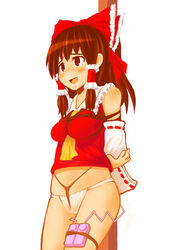 between_labia blush bondage bow breast_bondage breasts brown_hair crotch_rope detached_sleeves female female_only fundoshi hairbow human innie_pussy japanese_clothes panties red_eyes reimu_hakurei rope saliva short_hair solo tears touhou underwear vibrator yngve_malmsten