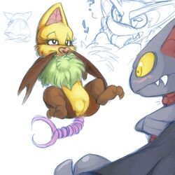 2011 bat blush colored_sketch exclamation_point female feral game_freak gliscor interspecies mel_the_hybrid nintendo nude pokemon question_mark shiny_pokemon shiny_swoobat sketch spoken_exclamation_point spoken_question_mark swoobat tagme yellow_eyes