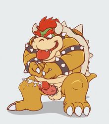 2014 anthro balls barefoot bowser claws cock_ring cum cumshot erection griz_urso hair happy hi_res horn koopa looking_down male_only mario_(series) nintendo nude orgasm penis reptile scalie sharp_claws shell smile spikes standing toe_claws tongue tongue_out turtle vein veiny_penis