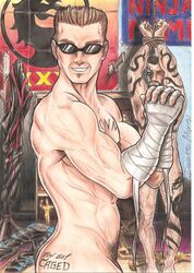 2boys ass ass_tattoo black_hair bondage brown_eyes chest_tattoo desertomental happy_trail human human_only johnny_cage kano_(mortal_kombat) male male_only mortal_kombat multiple_boys multiple_males naked nude nude_male nudity short_hair signature sunglasses tattoo uncensored yaoi