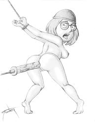 1girls 2d bondage family_guy female female_only human human_female human_only meg_griffin monochrome nipples pussy strappado tagme tooner