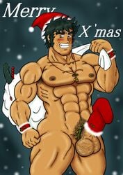 bara blush christmas hayato_nekketsu horny kuinti_issa male male_only muscle muscles muscular muscular_male pubic_hair rival_schools santa_claus solo