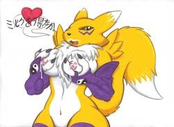 2015 bandai boxice breasts canine digimon female fox lactation mammal milk navel nipples renamon solo