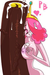 adventure_time between_breasts blush breasts chocolate chocoroles erect_nipples female food food_between_breasts grupo_bimbo hair_over_one_eye large_breasts licking marinela nipples nude open_mouth pink_hair pink_skin princess_bubblegum sexually_suggestive simple_background solo sweat thenewguy tiara tongue white_background