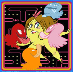 2011 annie-mae blinky clyde ghost group_sex inky inky_(pac-man) licking lipstick maze ms._pac-man multiple_penises namco pac-man_(series) pinky_(pac-man) screencap_background