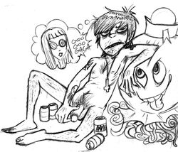 annie-mae armpits gorillaz lady_gaga male_focus murdoc_niccals navel nipples nude nudity penis pubic_hair superfast_jellyfish thought_bubble upside_down_cross