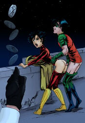 1girls 2boys 5_fingers alternate_version_available artist_request ass batman_(series) bent_over blue_eyes blue_hair building butt butt_crack caught clothed clothed_sex clothes clothing coin color colored costume crossover dark_hair dc dc_comics dc_vs._marvel domino_mask edit exposed_ass exposed_penis female footwear generation_x gloves green_gloves hair harvey_dent holding_penis homo_superior human humanoid imminent_penetration interracial jubilation_lee jubilee kneehighs lipstick looking_at_another makeup male marvel marvel_comics mask motion_blur motion_lines mouth_open multiple_boys multiple_males mutant night nude nude_female nude_male nudity open_mouth outdoors outside pants pants_down penis penis_out public public_nudity public_use red_lips red_lipstick robin_(dc) robin_(tim_drake) roof rooftop round_ears sex shirt short_hair simple_background sky standing standing_sex stars straight superhero supervillain surprised teeth tim_drake tongue tongue_out two-face uncensored underwear_down voyeur voyeurism white_eyes x-men yellow_gloves