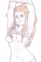 2d areolae big_breasts breasts brigitte brigitte_lindholm female female_only large_breasts looking_at_viewer monochrome nipples overwatch solo tabletorgy