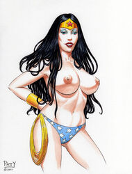 2011 black_hair breasts dc_comics female female_only front_view human nipples pale_skin rope sean_patty solo standing tagme topless wonder_woman wonder_woman_(series)