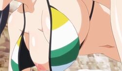 animated animated_gif beach bikini black_hair bounce bouncing_breasts breasts censored collaboration_works curvy eroge!_h_mo_game_mo_kaihatsu_zanmai front-tie_top kosaka_iori large_breasts screencap screenshot stitched swimsuit tied_hair twintails wet_panties