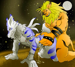 2boys blackrose digimon doggy_style erection gay leomon male male_only multiple_males no_humans sex weregarurumon yaoi