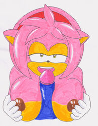 1boy 1girls amy_rose anthro breasts color couple dark_areolae duo female fur furry gloves green_eyes hairband hedgehog holding_breasts kio large_breasts male marker_(medium) nipples nude paizuri penis pink_fur pink_spines sega smile sonic_(series) sonic_team sonic_the_hedgehog straight titfuck traditional_media video_games