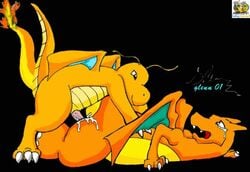 2001 buggery charizard color dragonite glenn interspecies male male_only multiple_males nintendo pokemon pokemon_(species) side_view wings yaoi