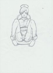 blush clothes female female_only front_view human monochrome nurse_joy pokemon sitting solo tagme vulva