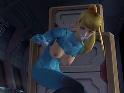 1girls 3d blonde_hair blue_eyes bondage breasts exposed_breasts female female_only gag gagged human metroid nintendo nipples nude_filter raver1357 samus_aran solo tape tape_gag taped_mouth torn_clothes zero_suit zero_suit_samus