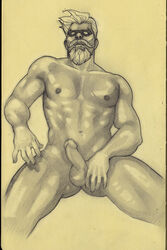 1boy abs artist_request balls beard dc dc_comics domino_mask erect erect_penis erection green_arrow green_arrow_(series) justice_league male male_only mustache nude nude_male oliver_queen pecs penis solo solo_male toned toned_male