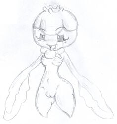 anthro artist_request blush breasts female female_only frillish front_view monochrome nintendo nipples nude pokemon pussy sketch smile solo source_request tongue tongue_out vulva year_request