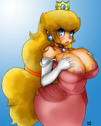 alternate_breast_size areola_slip areolae big_breasts elbow_gloves gloves mario_(series) nintendo oddrich princess_peach soulstealer666 undersized_clothes