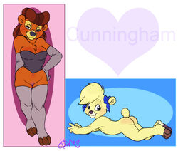 2girls age_difference anthro ass bear blonde_hair bow brown_hair cub disney female female_only fur furry mammal milf molly_cunningham mother_and_daughter multiple_females pussy rebecca_cunningham smile tagme talespin ursid young