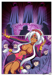 arabatos big_breasts breasts cleavage clothing comic comic_page dark-skinned_female dark_skin hair hild medium_breasts oh_my_goddess! page_1 page_number pose white_hair