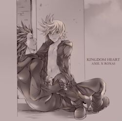 axel_(kingdom_hearts) disney gay kingdom_hearts male_only monochrome penis roxas square_enix tagme