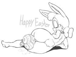 1futa anthro argento ass backsack balls breasts bunnie_rabbot dickgirl easter easter_balls from_behind furry futa_only futanari half-closed_eyes holidays intersex looking_back monochrome on_side penis precum rabbit sketch smug solo solo_futa sonic_(series) testicles white_background