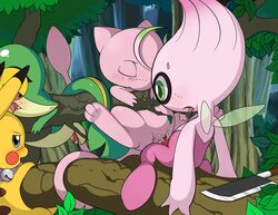 baginazard celebi freckles mew nintendo pikachu pokemon pokemon_(species) shiny_celebi shiny_pokemon snivy straight_hair