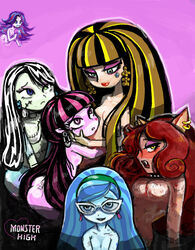 clawdeen_wolf cleo_de_nile draculaura frankie_stein ghoulia_yelps monster_girl monster_high spectra_vondergeist sukaponta