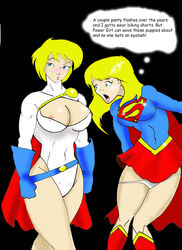 2girls blonde_hair dc inspector97 kara_danvers kara_zor-el kara_zor-l karen_starr multiple_girls panties power_girl short_skirt supergirl