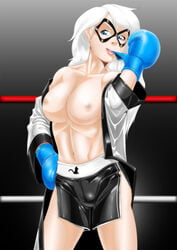 1girls black_cat_(marvel) blue_boxing_gloves blue_eyes blue_gloves boxing boxing_gloves boxing_ring boxing_skirt breasts felicia_hardy female female_only gloves human light-skinned_female light_blue_boxing_gloves light_blue_gloves light_skin lips lipstick long_hair marvel mask nipples pale-skinned_female pale_skin pugilismx robe solo spider-man_(series) thick thick_thighs thighs topless topless_boxing white_hair wide_hips