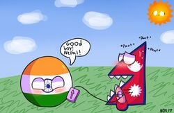 2018 ambiguous_gender animal_genitalia animal_penis animate_inanimate balls bds17 blush cloud countryballs duo egg_vibrator empty_eyes english_text india indiaball male male/ambiguous malesub nepal outside penis polandball sex_toy sky speech_bubble sun sweat tapering_penis text vibrator waddling_head