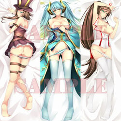 akali_jhomen_tethi artist_request ass barefoot blue_eyes blue_hair breasts brown_hair caitlyn_kiramman female green_eyes green_hair hair half-closed_eyes human large_breasts league_of_legends long_hair multiple_females multiple_girls nipples no_pants nurse_akali panties panties_down panty_pull pubic_hair pussy shaved_pussy sona_buvelle source_request striped_panties thighhighs uncensored white_panties yellow_eyes