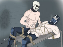 2boys boner cum ejaculation erection foreskin gay male male_only mortal_kombat mortal_kombat:_deception multiple_males pale-skinned_male pale_skin scorpion_(mortal_kombat) skeleton skull sub-zero uncut vein veiny_penis white_penis white_skin yaoi