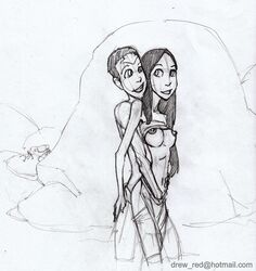 1boy 1boy1girl 1girls aang air_nomad airbender_tattoo avatar_legends avatar_the_last_airbender black_and_white clothing female human katara male male/female medium_breasts reddrew straight the_avatar water_tribe