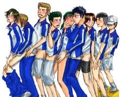 9boys anal_sex blushing drooling group_sex inui_sadaharu kaidou_kaoru kawamura_takashi kikumaru_eiji kissing_back kissing_while_penetrated kunimitsu_tezuka male_only oishi_shuichiro prince_of_tennis ryoma_echizen sportswear standing_on_box syusuke_fuji tagme takeshi_momoshiro train